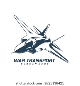 Supersonic Military Fighter Jet Vector Logo. A detailed monochrome vector illustration of a modern supersonic military fighter jet soaring upward in dynamic flight.