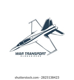 Supersonic Military Fighter Jet Vector Logo. A detailed monochrome vector illustration of a modern supersonic military fighter jet soaring upward in dynamic flight.