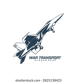 Supersonic Military Fighter Jet Vector Logo. A detailed monochrome vector illustration of a modern supersonic military fighter jet soaring upward in dynamic flight.