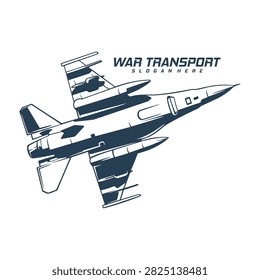 Supersonic Military Fighter Jet Vector Logo. A detailed monochrome vector illustration of a modern supersonic military fighter jet soaring upward in dynamic flight.