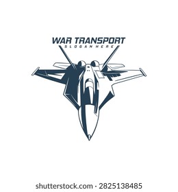 Supersonic Military Fighter Jet Vector Logo. A detailed monochrome vector illustration of a modern supersonic military fighter jet soaring upward in dynamic flight.