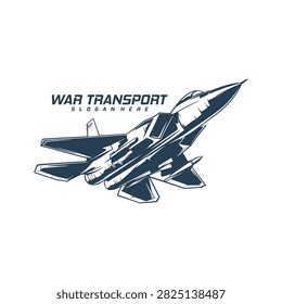 Supersonic Military Fighter Jet Vector Logo. A detailed monochrome vector illustration of a modern supersonic military fighter jet soaring upward in dynamic flight.