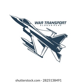 Supersonic Military Fighter Jet Vector Logo. A detailed monochrome vector illustration of a modern supersonic military fighter jet soaring upward in dynamic flight.