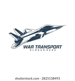 Supersonic Military Fighter Jet Vector Logo. A detailed monochrome vector illustration of a modern supersonic military fighter jet soaring upward in dynamic flight.