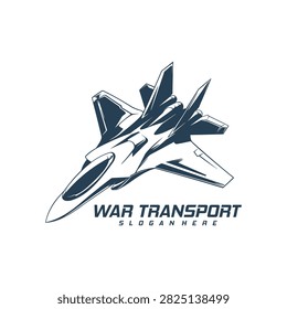 Supersonic Military Fighter Jet Vector Logo. A detailed monochrome vector illustration of a modern supersonic military fighter jet soaring upward in dynamic flight.