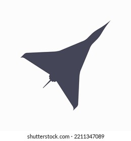 Supersonic passenger aircraft silhouette. Aircraft top view icon. Flat vector illustration isolated on white background.