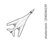 Supersonic strategic bomber, air force combat aircraft, top view icon.