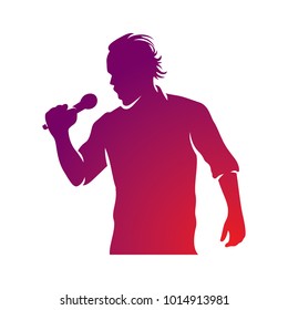 Superstar performance vector illustration, person with microphone in hand is singing live or karaoke. Emcee show concept.