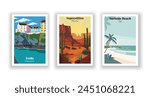 Superstition Mountains, Surfside Beach, Texas, Tenby, Pembrokeshire - Vintage travel poster. Vector illustration. High quality prints