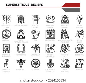 Superstitious beliefs icon set for website, presentation, book.