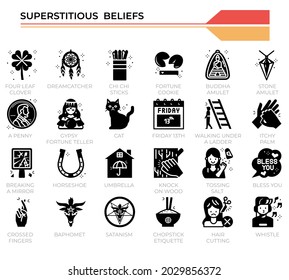 Superstitious beliefs icon set for website, presentation, book.