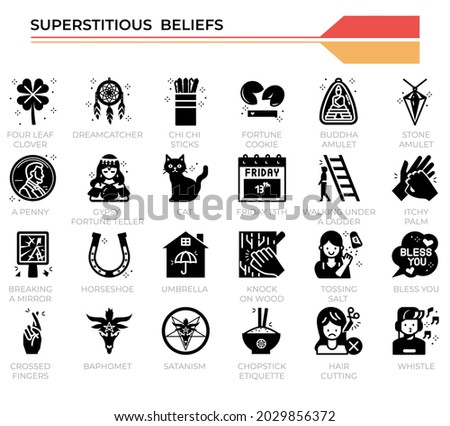 Superstitious beliefs icon set for website, presentation, book.