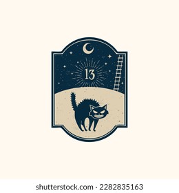 Superstitious signs with Black Cat and Ladders, Moon, Stars and Number 13