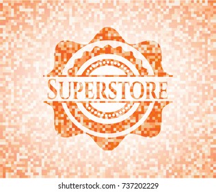 Superstore abstract emblem, orange mosaic background
