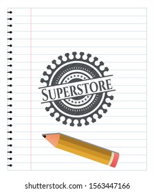 Superstore drawn in pencil. Vector Illustration. Detailed.