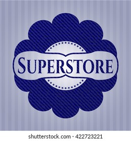 emblema de supertienda con textura jean