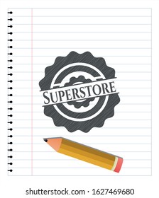 Superstore with pencil strokes. Vector Illustration. Detailed.