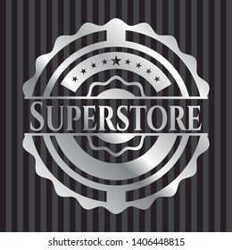 Superstore silvery badge or emblem. Vector Illustration. Mosaic.