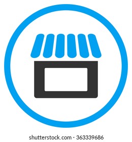 Superstore vector icon. Style is bicolor flat circled symbol, blue and gray colors, rounded angles, white background.