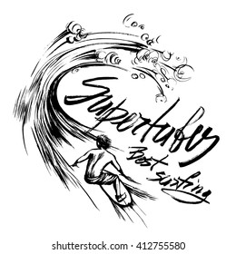 Supertubes Best Surfing Lettering brush ink sketch handdrawn serigraphy print