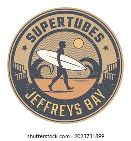 Supertubes, Jeffreys Bay, South Africa - surfer sticker, stamp or sign design