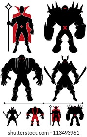 Supervillain Silhouette: 4 different supervillain silhouettes in 2 versions each.