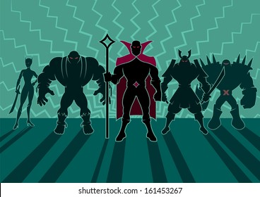 Supervillain Team: Team of superheroes. No transparency and gradients used.