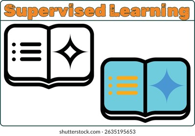 Supervised Learning Icon – AI Training Book Symbol for Machine Learning, Education, and Artificial Intelligence Models