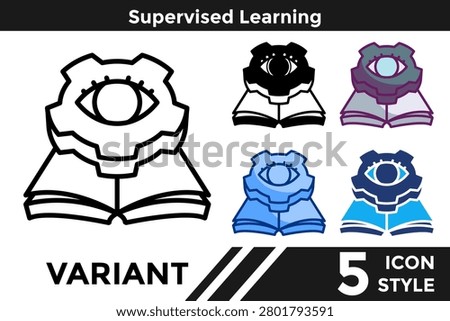 Supervised Learning icon for representing labeled data learning systems, guided machine learning processes, and predictive modeling concepts. Line, Filled, Color, Dualtone style.