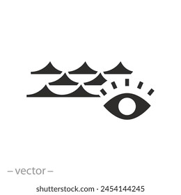 icono de la natación supervisada, el ojo ve las olas de agua, símbolo de la línea en el fondo blanco - Ilustración vectorial de trazo editable