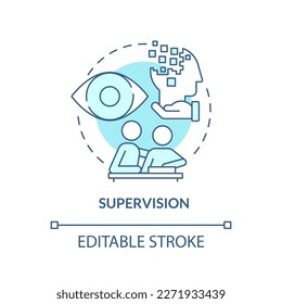 Supervision blue concept icon. Personal care and companionship service abstract idea thin line illustration. Isolated outline drawing. Editable stroke. Arial, Myriad Pro-Bold fonts used