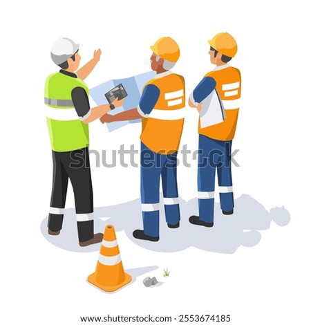 supervisor commanding foreman working on construction site work team work concept isometric isolated on white background