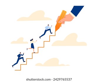 Supervisor draws a path to the top along which the workers ascend