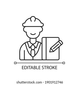 Supervisor linear icon. Responsibility for employees productivity, actions. Overseeing projects. Thin line customizable illustration. Contour symbol. Vector isolated outline drawing. Editable stroke