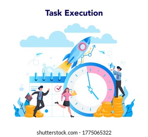 Supervisor manager concept. Specialist guiding employees with their task, coordinating job, organizing professional trainnig. Manager control job process. Isolated vector illustration