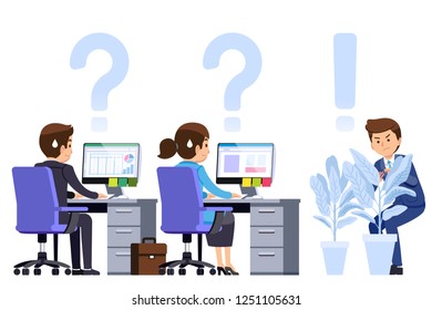 Supervisor watch the worker in office strictly. Playful ฺBoss concept. Work is rarely given the freedom of the employee.