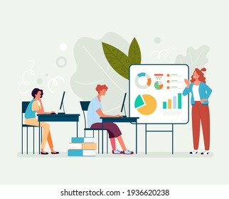 Supervisor workshop speaker motivation conference teamwork concep. Vector flat graphic design illustration