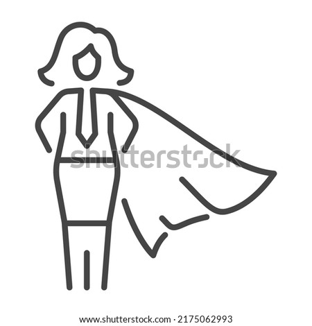 Superwoman outline icon. Strong superhero girl wearing cape. Businesswoman leader linear illustration. Feminism, girl power concept. ストックフォト © 
