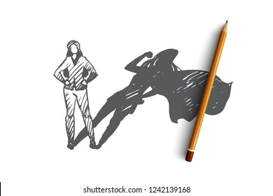 Superwoman, Self-esteem, Businessman, Potential Concept. Hand Drawn Woman With High Potential And Hidden Talent Concept Sketch. Isolated Vector Illustration.