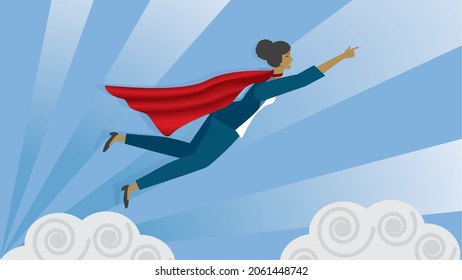 Superwoman, superheroine flying in the sky. Dimension 16:9. 