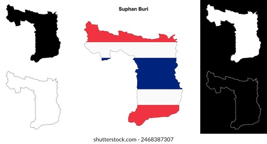 Suphan Buri province outline map set