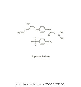 Suplatast Tosilate flat skeletal molecular structure anti-allergic drug used in Asthma treatment. Vector illustration scientific diagram.
