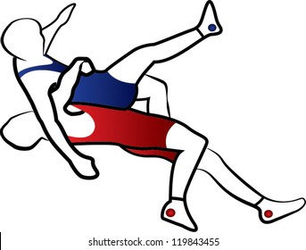 Suplay throw in greco-roman or freestyle wrestling. Stylized vector illustration. Fully editable.