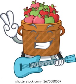 Supper cool apple basket cartoon playing a guitar