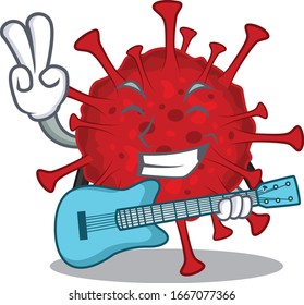 Supper cool betacoronavirus cartoon playing a guitar