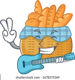 Supper cool bread basket cartoon playing a guitar