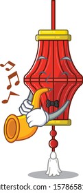 Supper cool chinese paper lanterns cartoon character performance with trumpet