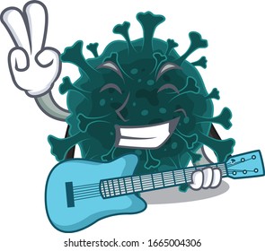 Supper cool coronavirus COVID 19 cartoon playing a guitar