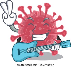 Supper cool coronavirus disease cartoon playing a guitar