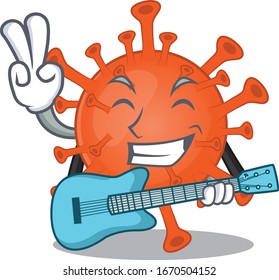 Supper cool deadly corona virus cartoon playing a guitar